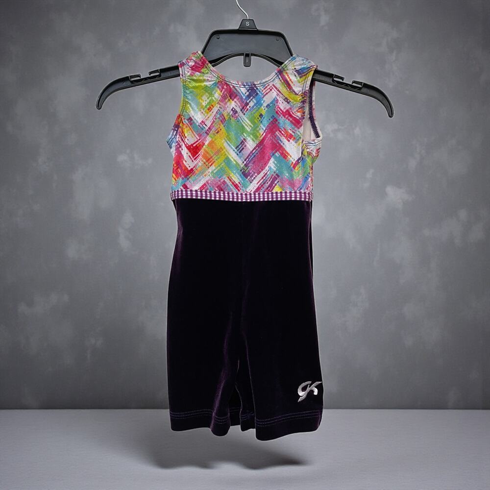 GK Girl's Toddler Gymnastic Suit Leotard Purple Velvet Size 3-4T Child Bodysuit - Picture 2 of 4